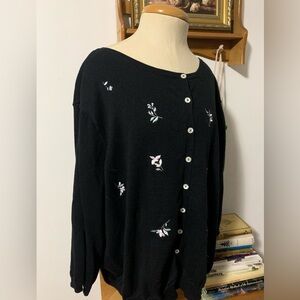 Crazy Horse Liz Claiborne Black Floral Embroidered Cardigan Women Size 3